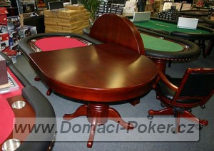 Pokerový stůl - ovál + dřevěné obložení - červený