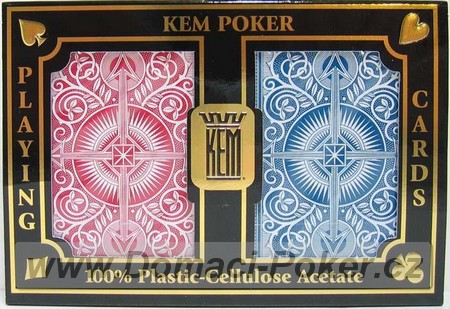 Karty KEM 100% Plast pokersize poker index 2-pack erven a modr